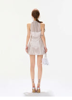 Beaded Halter Satin Dress