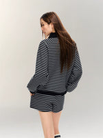 Striped Embroidered Sweatshirt & Shorts Set