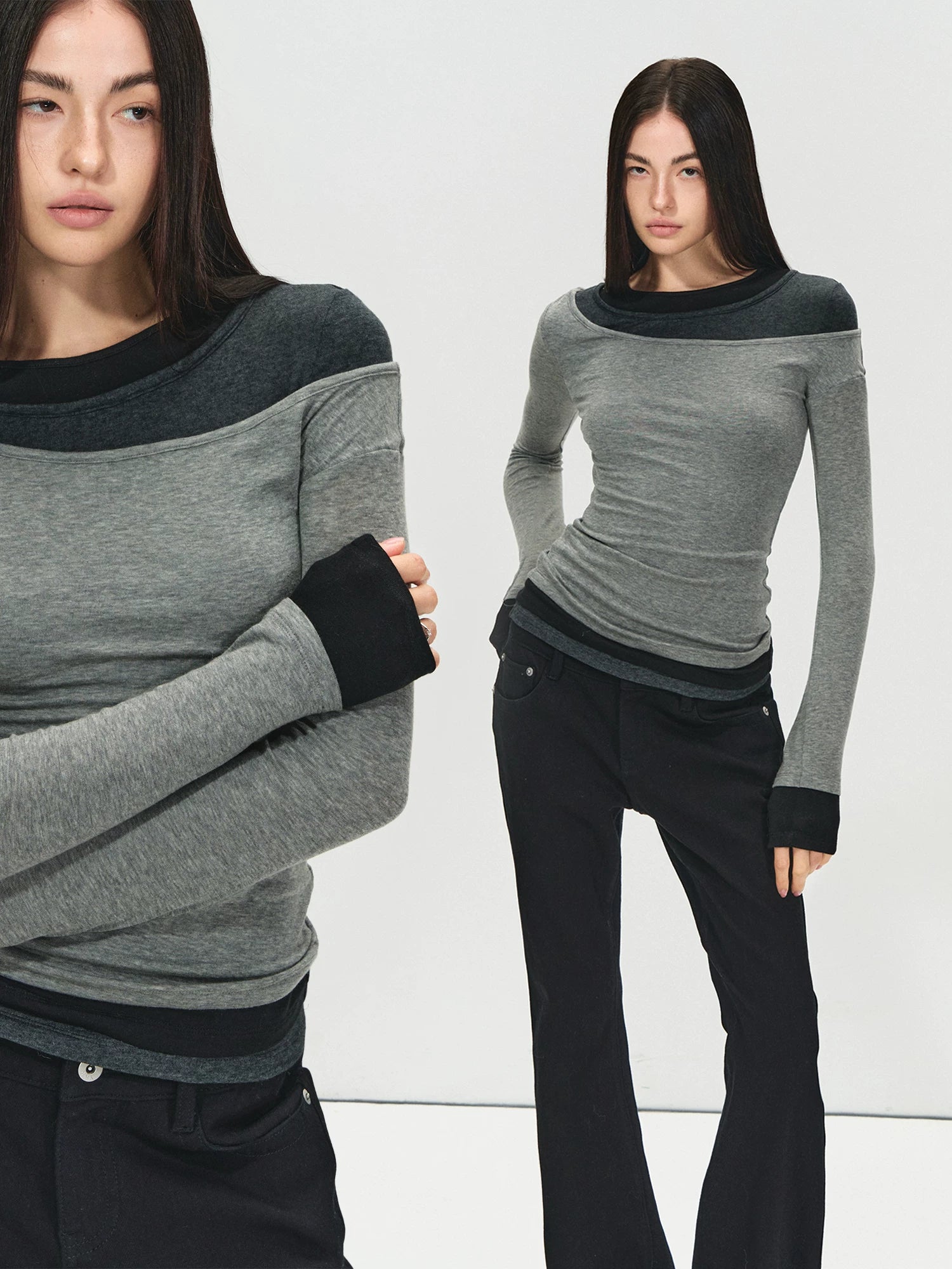 Lyocell Wool Colorblock Layered Base Top