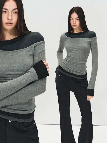 Lyocell Wool Colorblock Layered Base Top