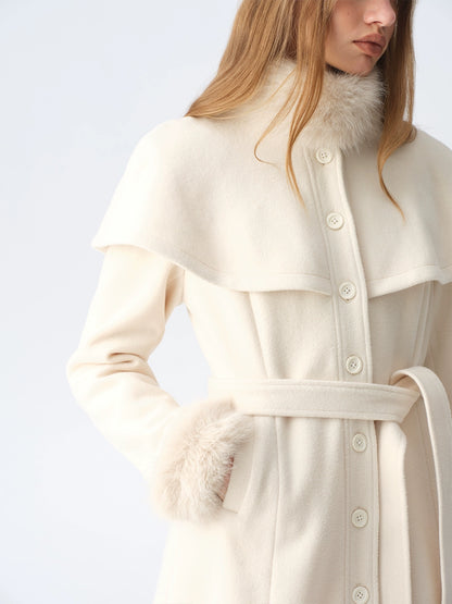 Detachable Fur Collar Cape Coat