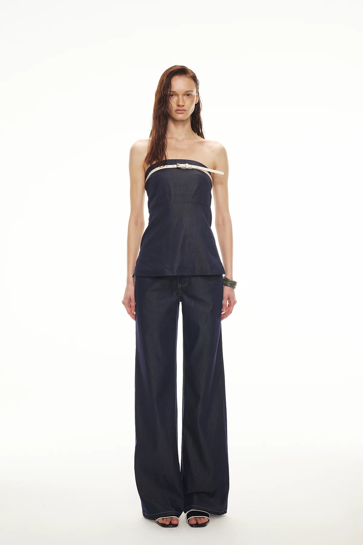 Denim Bustier Pants Set