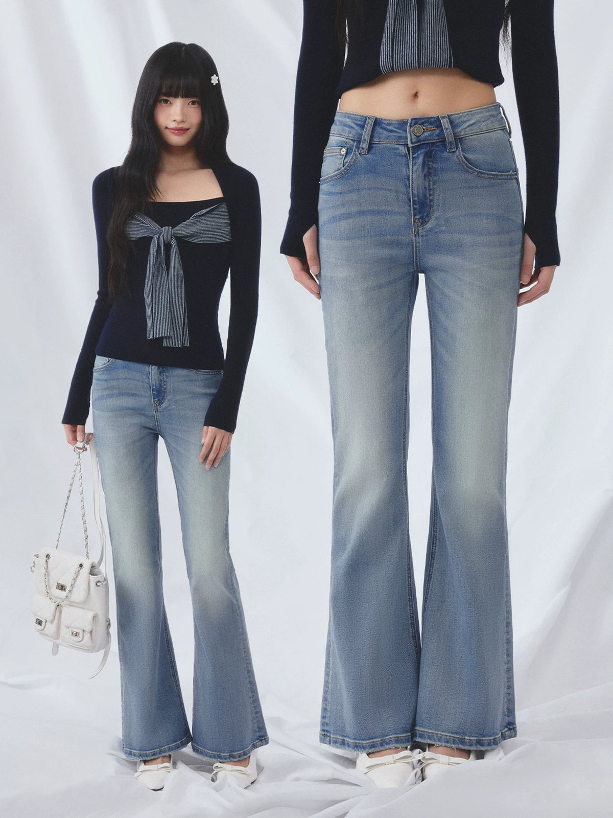 Light Blue Rhinestone Flared Jeans