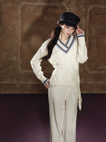 Contrast Double-V Sweater
