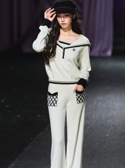 Sailor-Collar Knit Two-Piece Set