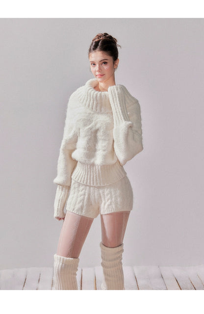 Oversized Turtleneck Off-Shoulder Sweater &amp; Skirt Set