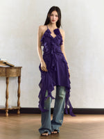 Rose Ruffle Irregular Hem Camisole Dress
