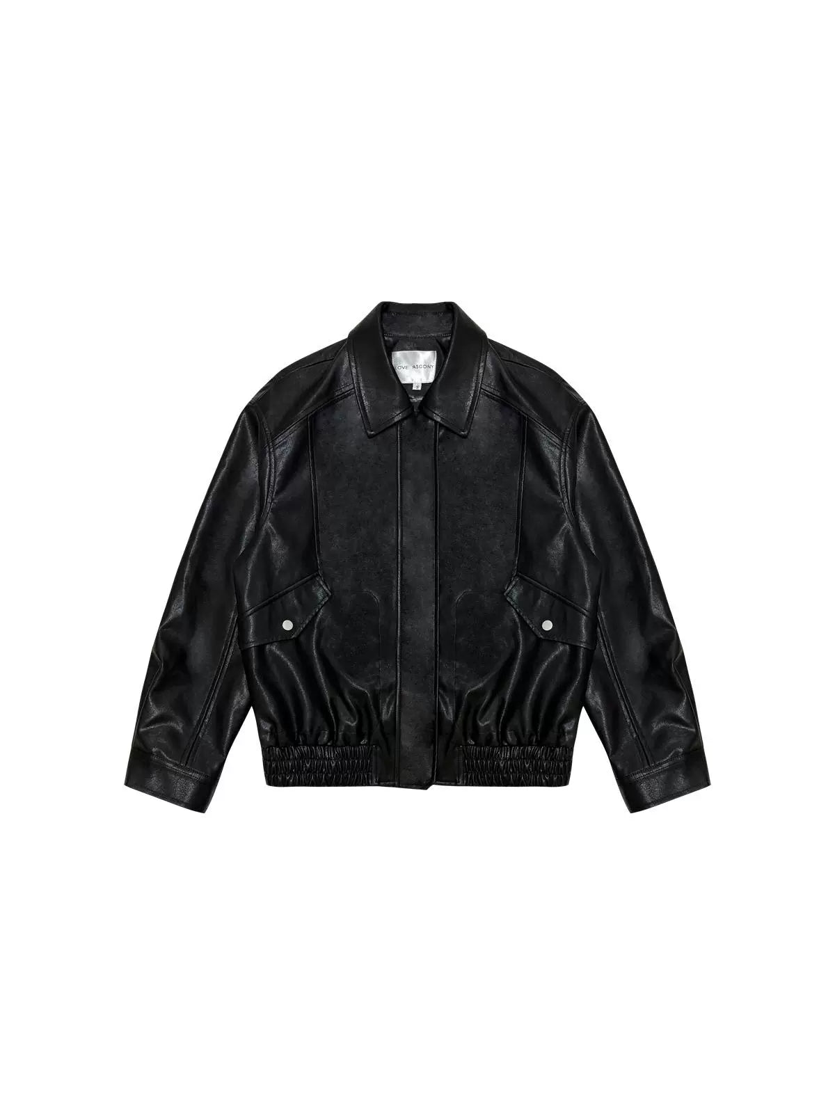Black Turn-Down Collar Leather Jacket