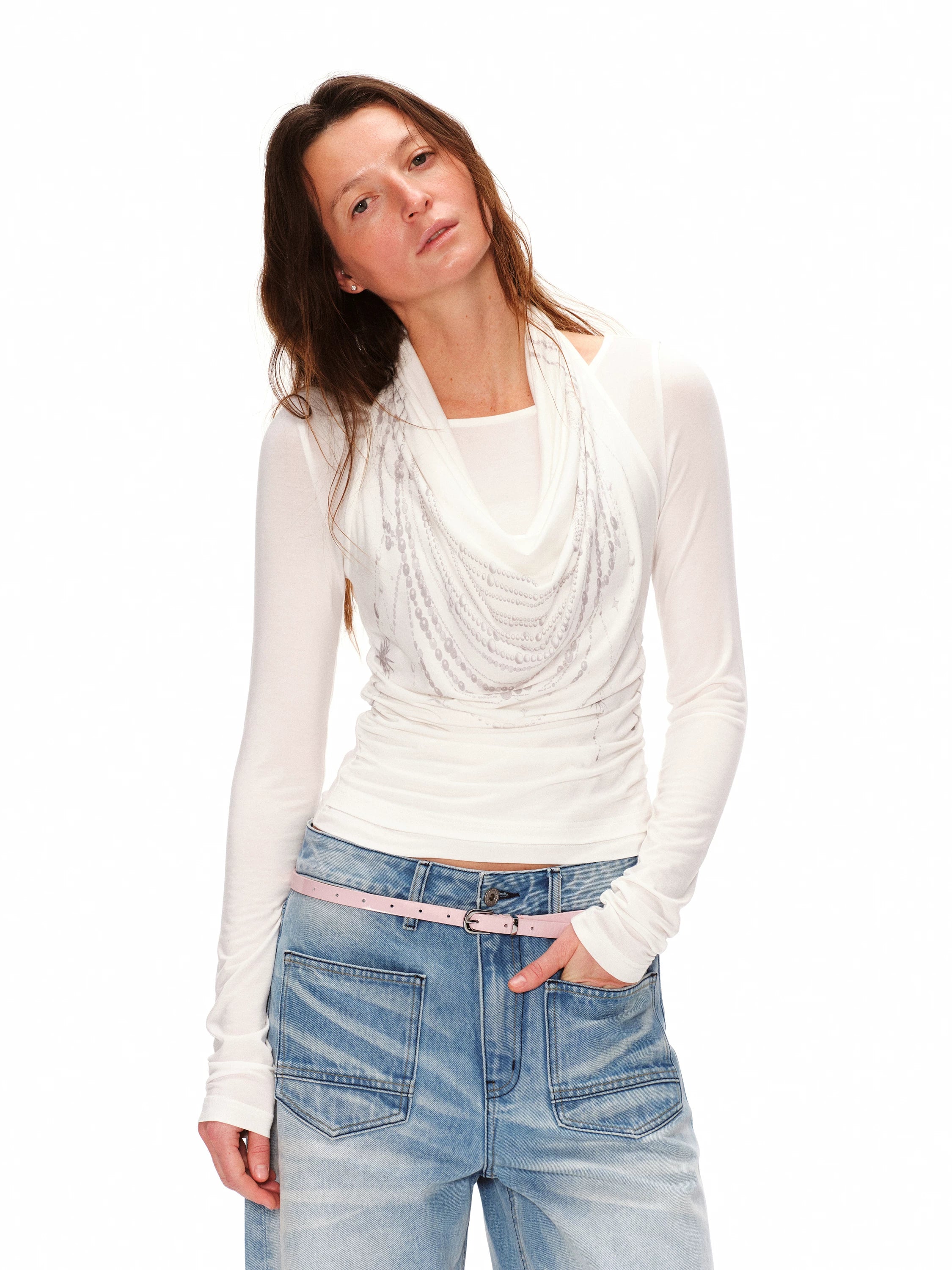 Lyocell Two-Piece Pearl Draped Top