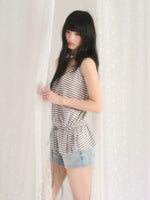 Gray Stripe Drawstring Top