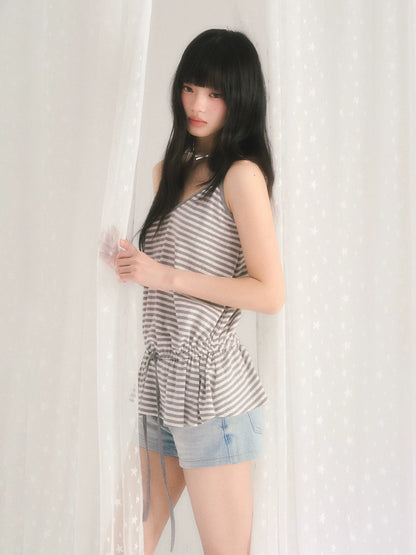Gray Stripe Drawstring Top