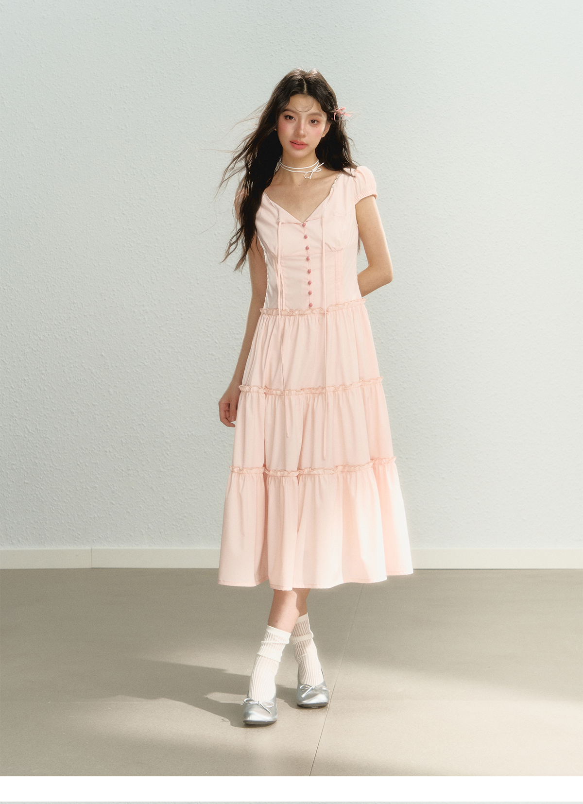 Pink Waist Belted Midi Dress