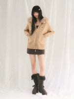 Detachable Fur Collar Knit Cardigan