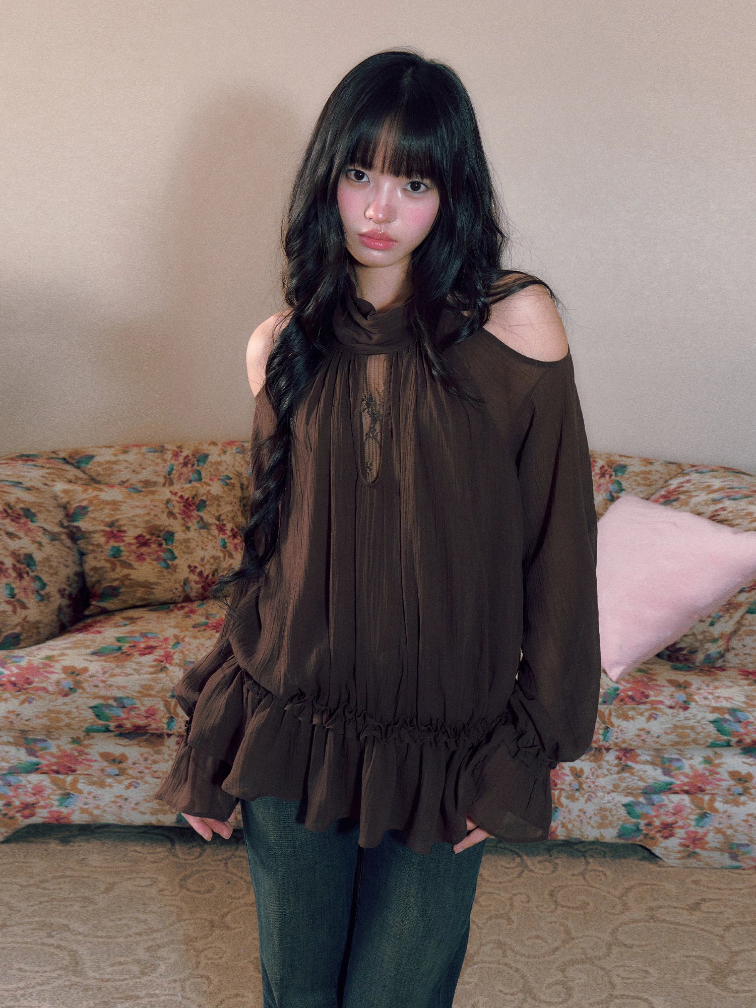 Halter Ruffle Chiffon Blouse