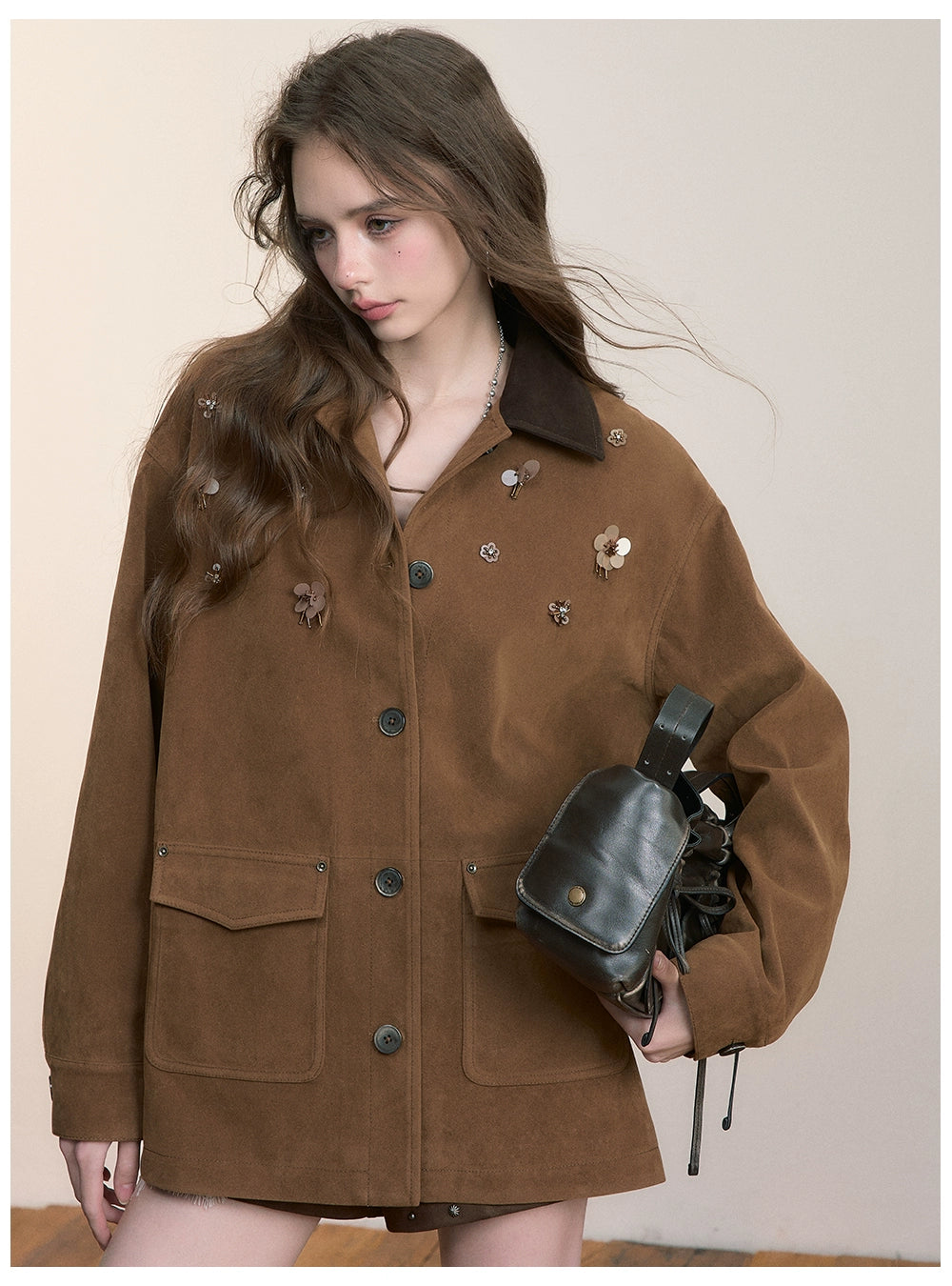 Brown Embellished Pocket Jacket