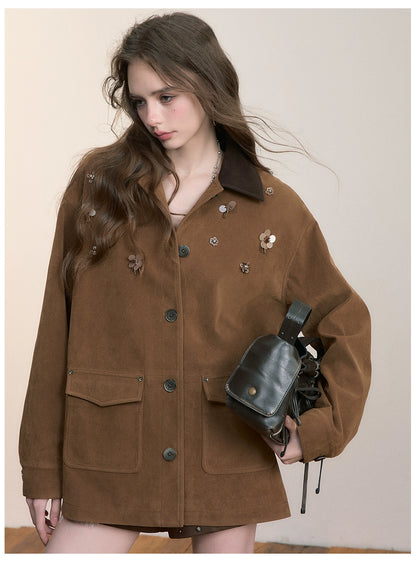 Brown Embellished Pocket Jacket