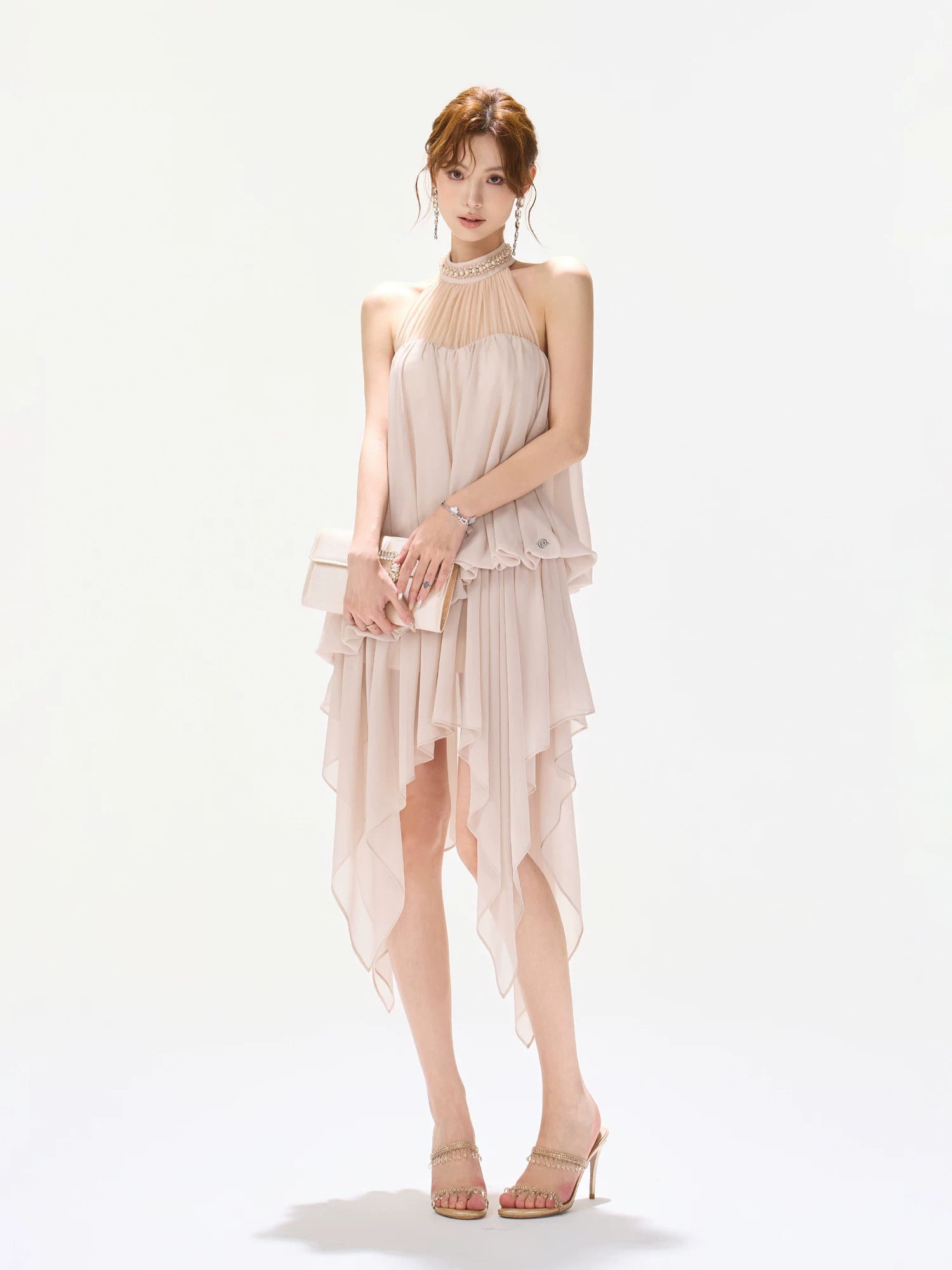Pink Beaded Halter Dress