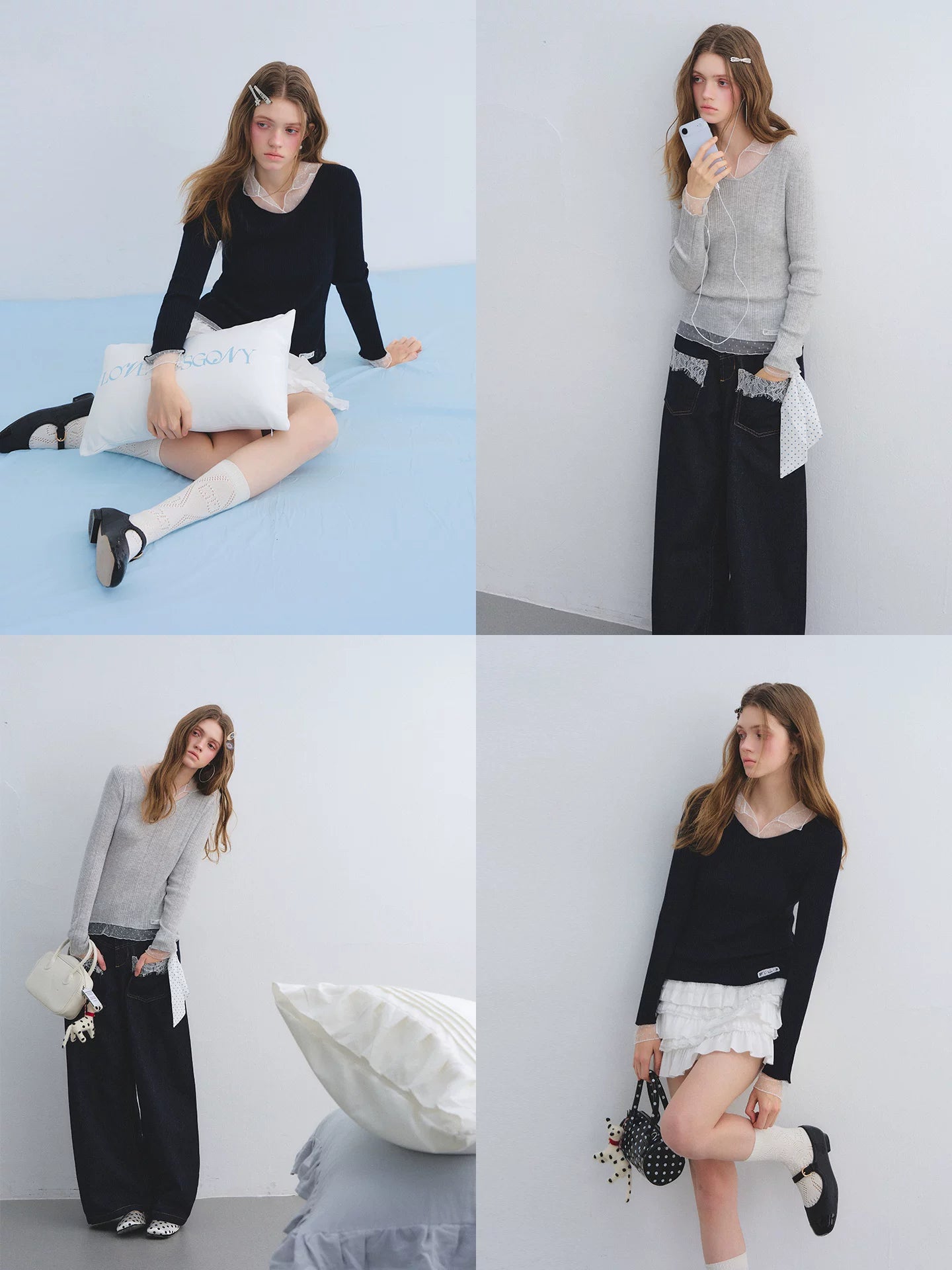 Polka Dot Mesh Wool Blend Knit Top