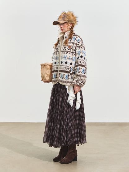 Jacquard Fleece High-neck Oversized Jacket