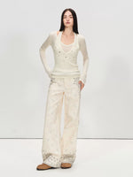 Belted Paisley Wide-Leg Pants
