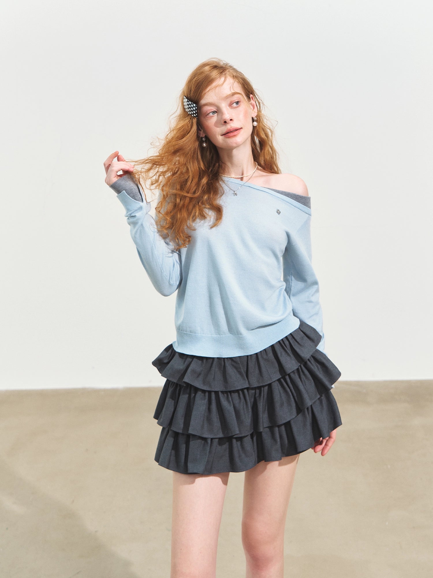 Contrast Asymmetrical Layered Sweater