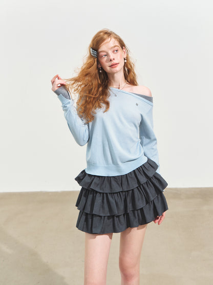 Contrast Asymmetrical Layered Sweater