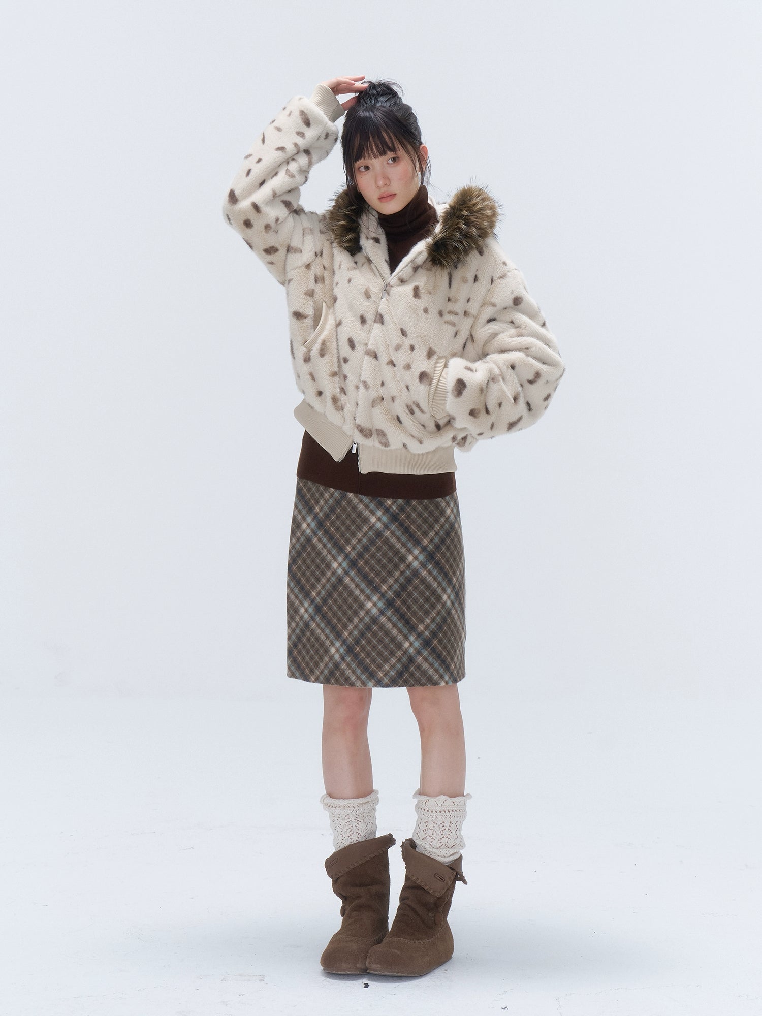 Plaid Wool-Blend Midi Skirt