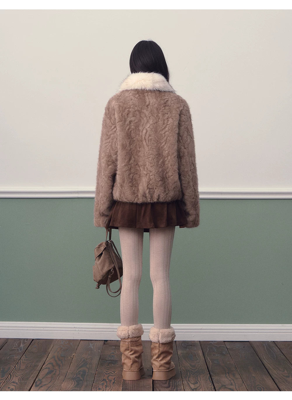 Color-block Faux Fur Coat