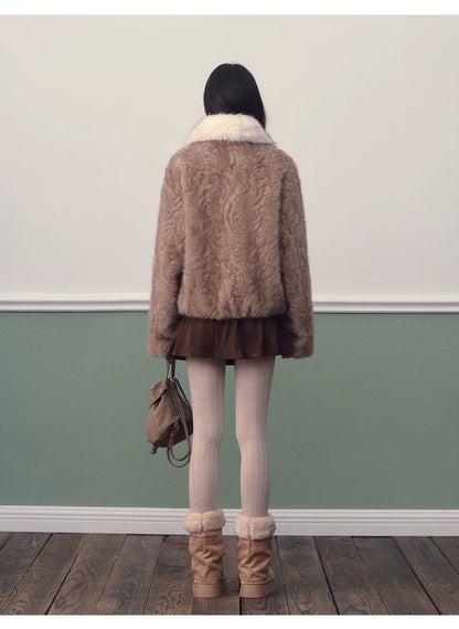 Color-block Faux Fur Coat