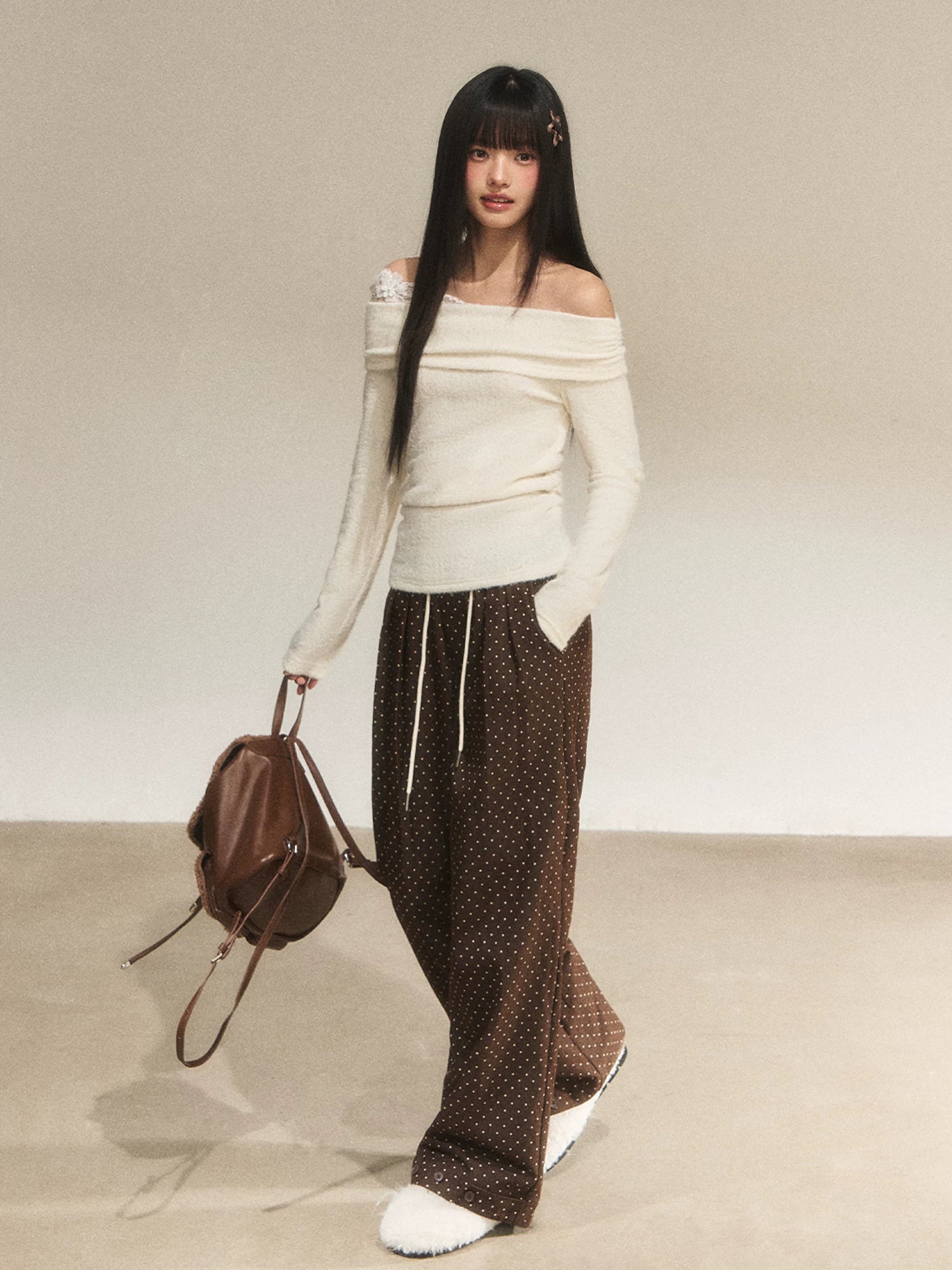 Vintage Polka Dot Straight-Leg Pants
