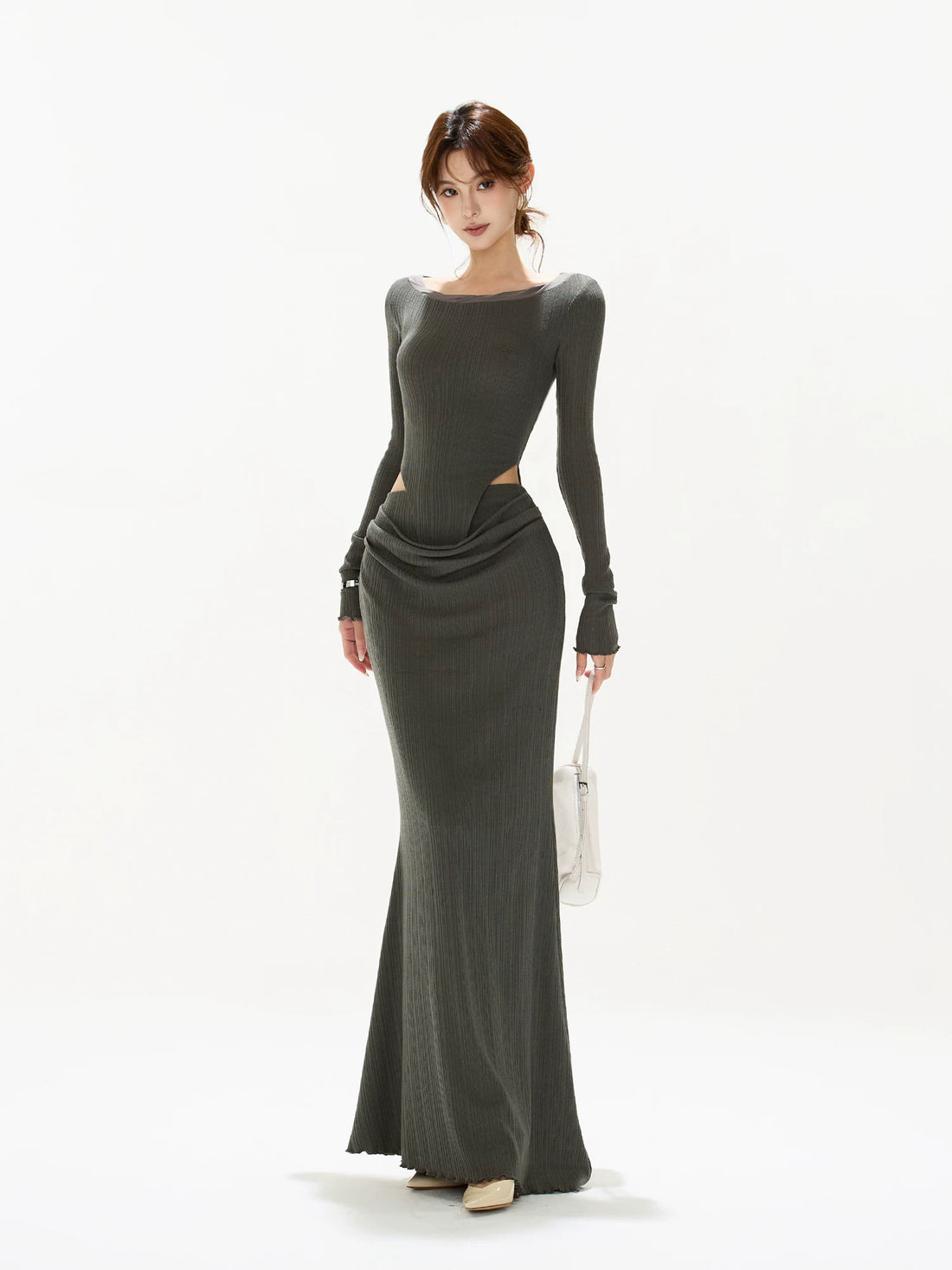 Ribbed Cutout Waist Dress