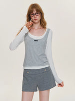 Contrast Layered Lyocell Scoopneck Top