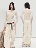 Belted Paisley Wide-Leg Pants