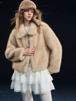 Beige Tie Collar Fleece Coat