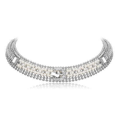 Retro Woven Pearl Buckle Bead Choker