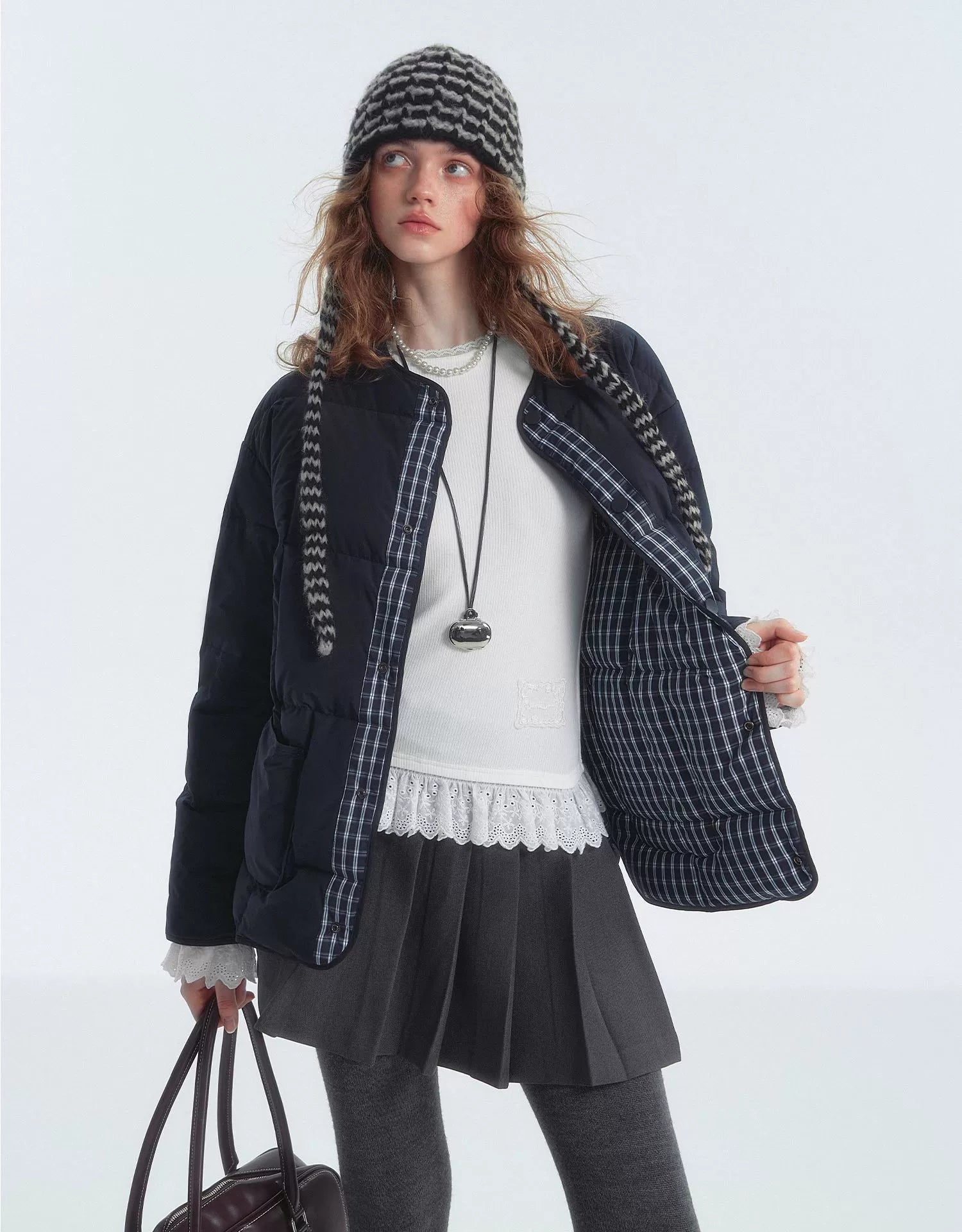 Collarless Colorblock Down Jacket