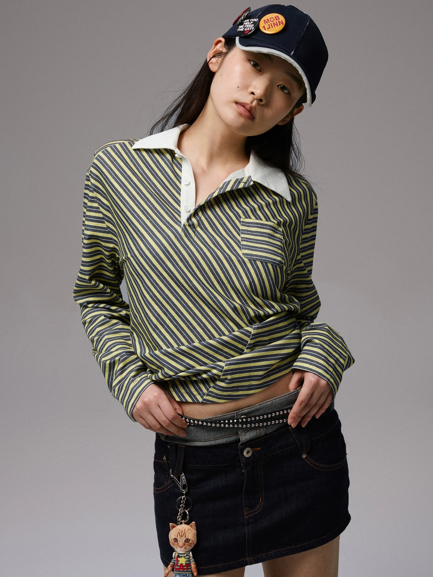Fake Two-Piece Spliced Double Waistband Skirt