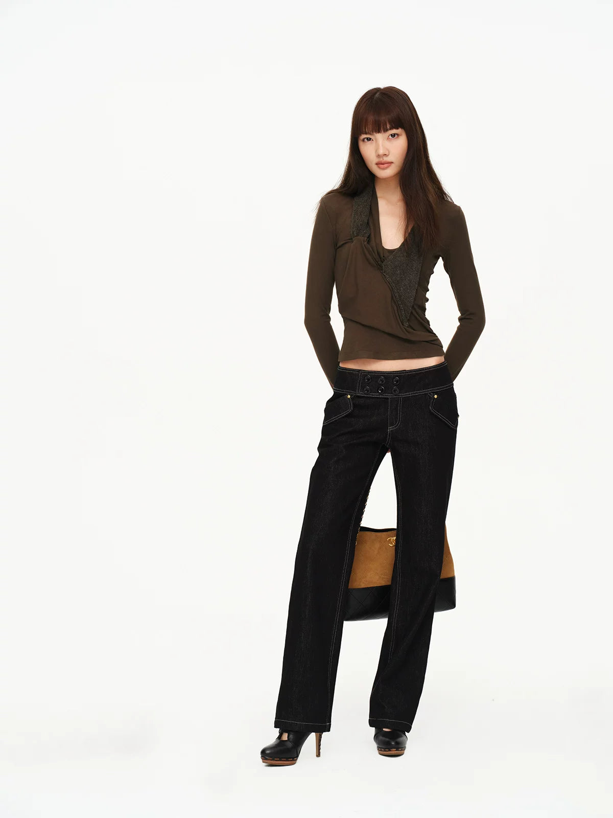Multi Button Contrast Stitch Jeans