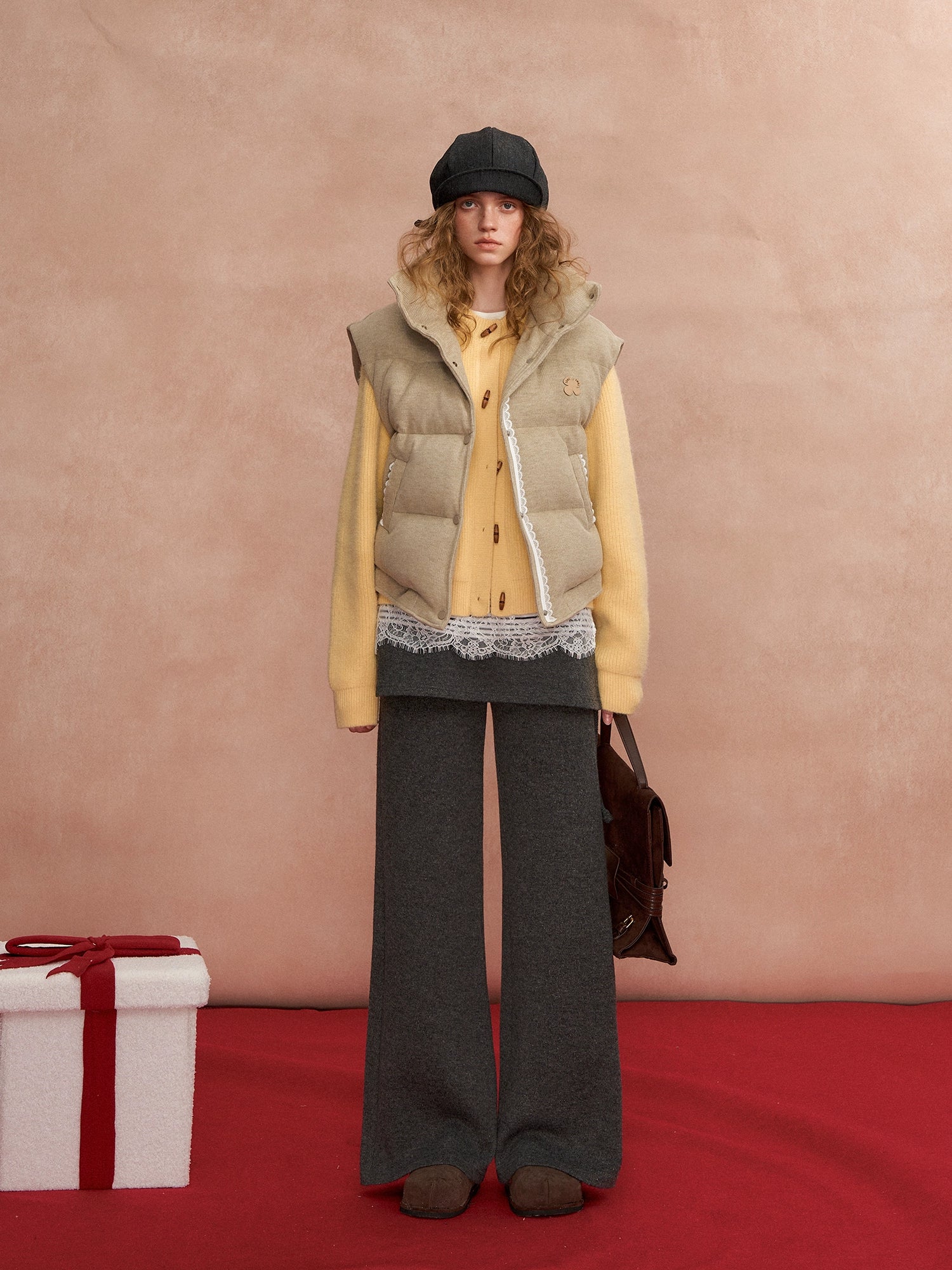 Lace Stand Collar Puffer Vest