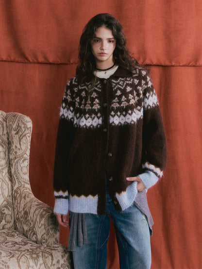 Fair Isle Wool Collar Cardigan