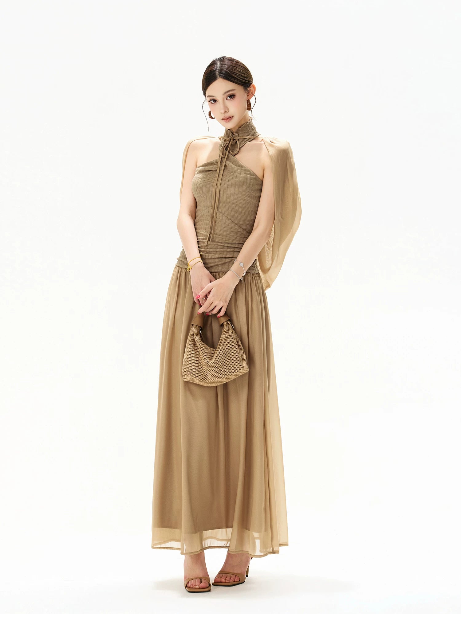 Halter Knit Chiffon Dress
