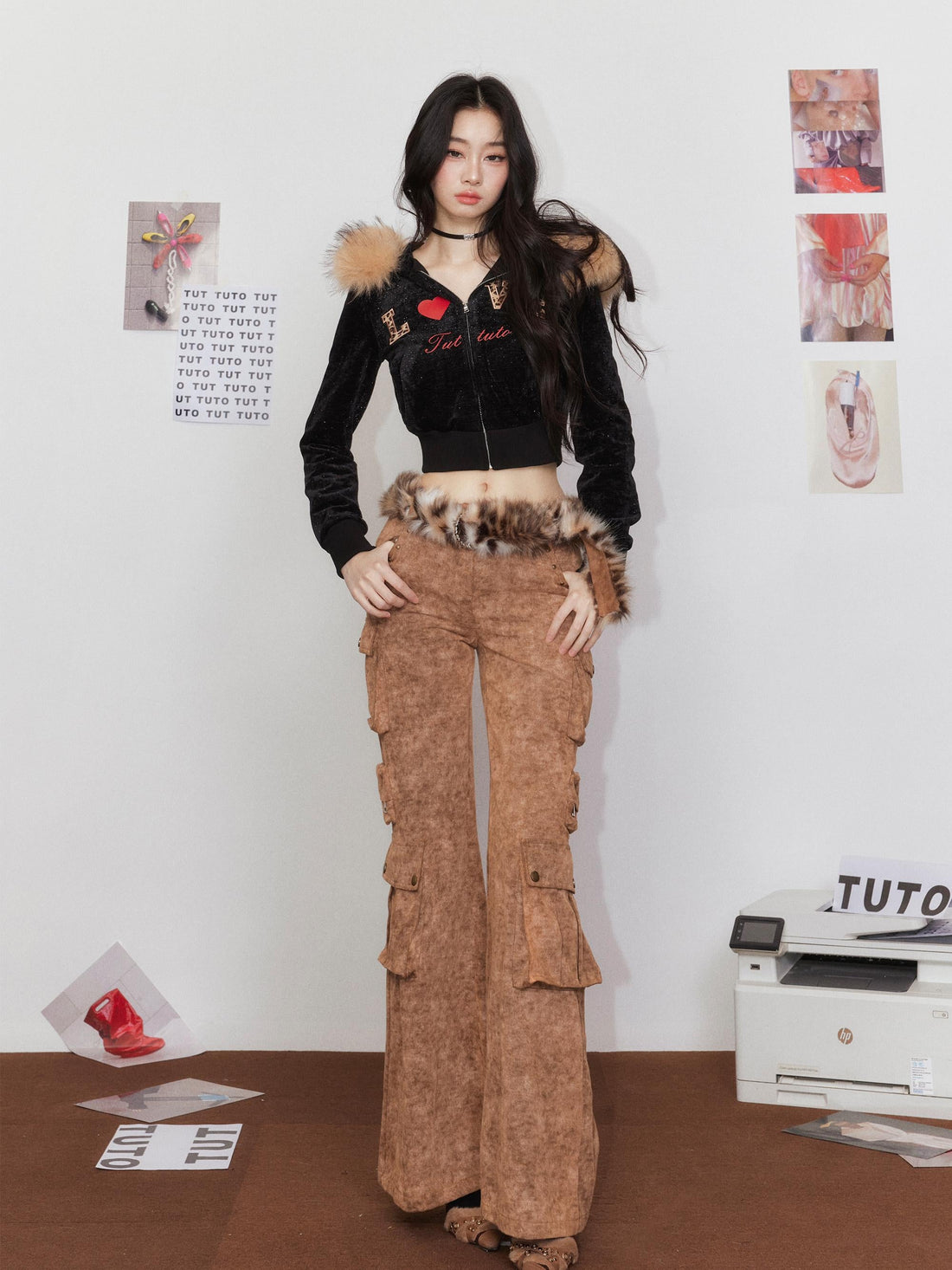 Leopard Print Embroidered Hooded Sweatshirt &amp; Pant Set