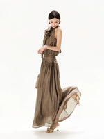 Floral Halter Chiffon Maxi Dress