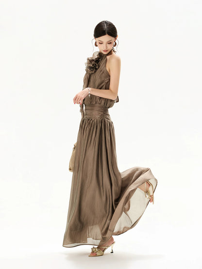 Floral Halter Chiffon Maxi Dress