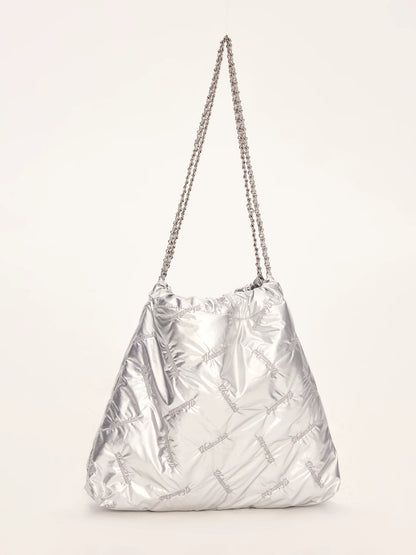 Gray Embroidered Chain Bag