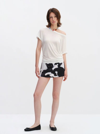 Cat Print A-Line Skirt