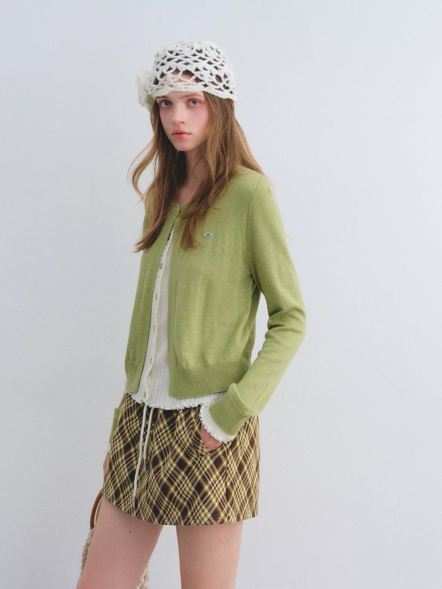 Green Contrast Layered Knit Cardigan