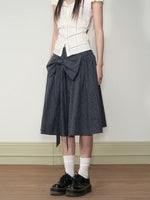 Checkered Bow A-line Midi Skirt