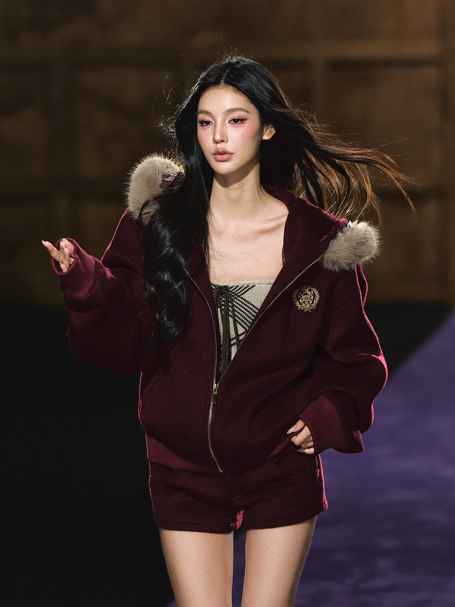 Wool-Blend Hooded Shorts Set