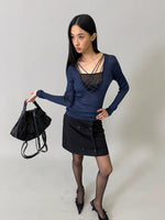 Viscose Hand-Threaded Mock-Layer Sweater